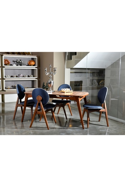 VOWTURKEY Touch Iskandinav El Işçiliği Salon&mutfak Masa Takımı Lacivert Kete...