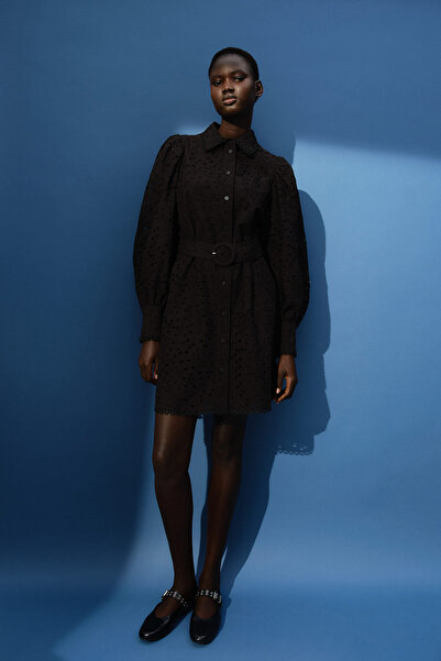 H&M Nakış İşlemeli Gömlek Elbise