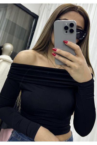 Daves Μακρυμάνικη μπλούζα με γιακά Madonna Draped Sandy Body-Μαύρη