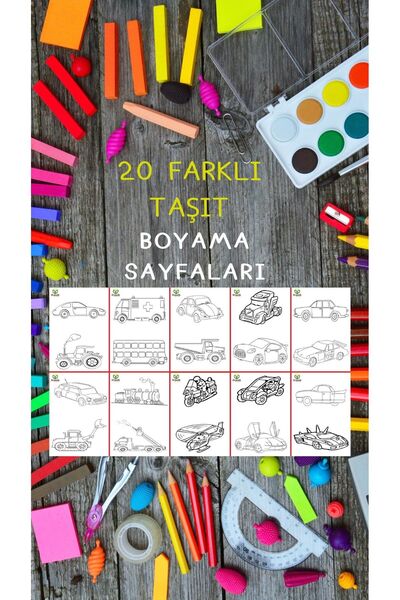 Organik Yolda 20 سيارة مختلفة، حجم كبير، صفحات تلوين سهلة، مقاس A4، 10 صفحات ...
