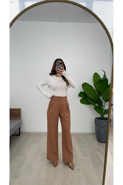 Nazline Women's Side Tie Button Detail Loose Leg Pants