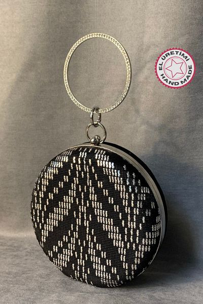 Uretti - Zekiye 2776 Geantă de rochie de seară neagră, model rotund, sârmă ruptă manual - 15 X 15 cm