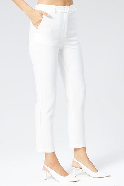 Appleline Women's Plus Size Classic Narrow Leg Ankle Length Carrot Pants White