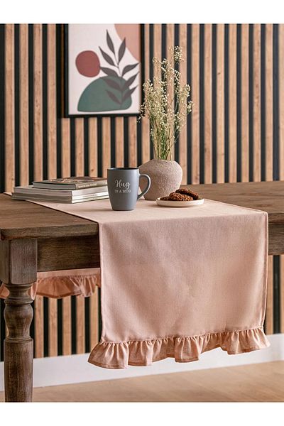 LC Waikiki Lcw Home Pink Plain Cotton Ruffle Detailed Runner 45X150 cm
