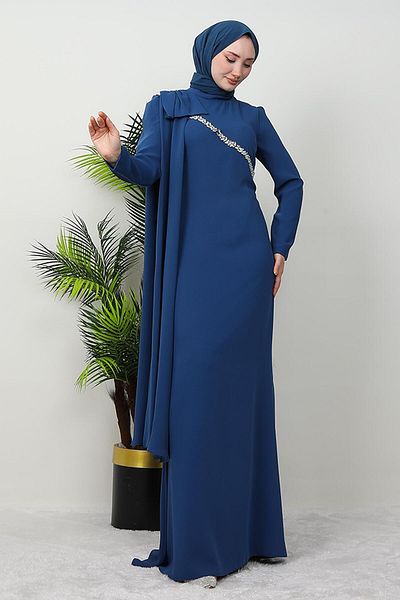 GİZ AGİYİM Βραδινό φόρεμα Indigo Stone με λεπτομέρειες