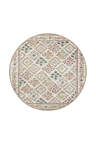 Rugs Modern Halı Berlin Çiçekli Krem Baklavalı Geometrik Dokuma Taban Yıkanab...