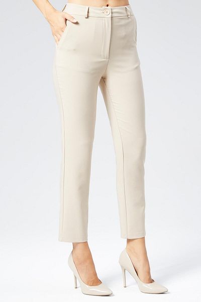 Appleline Beige Colored Women's Carrot Trousers - Skinny Leg, Ankle Length