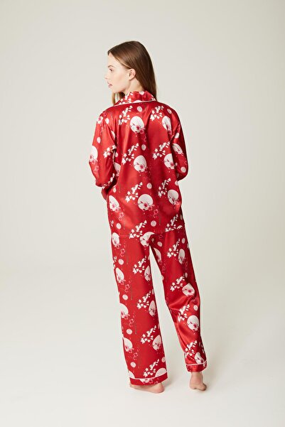 Genel Markalar Estee-Red Saten Pijama Takım Kırmızı