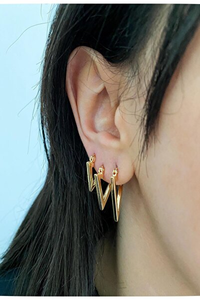 DEMOKAN Kadın Küpe 3'lü Üçgen Küpe