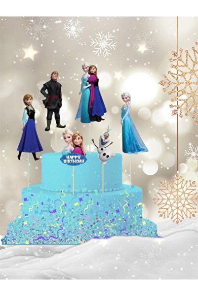 Deniz Party Store Elsa Frozen   Pasta süsü Figür set uzun kürdan 6 adet