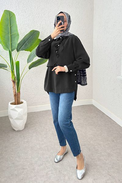 Salih Çelebi Bolero Detailed Tunic 2213 - Black