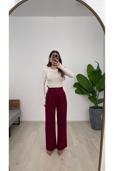 Nazline Women's Side Tie Button Detail Loose Leg Pants
