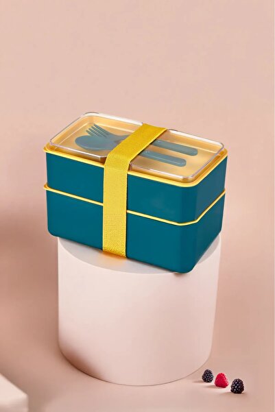 Bayev طقم صندوق غداء مكون من طبقتين لتخزين الطعام - طبق غداء رياضي للطلاب واللياقة البدنية في مكان العمل المدرسي