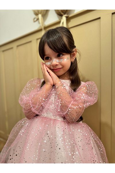 Tudekids Tude Kids Girl's Pink Star Printed Long Sleeve Towel Dress