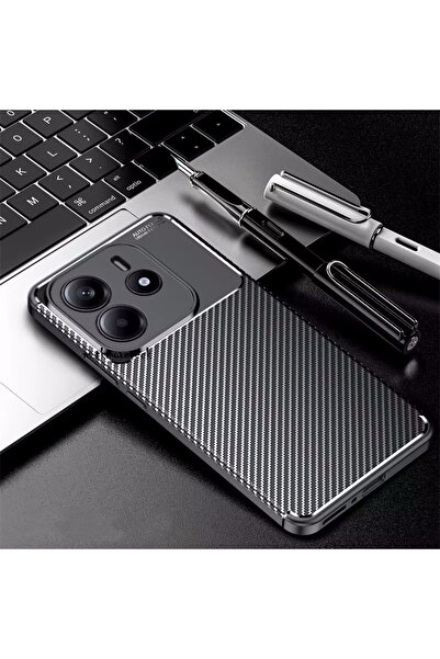 m.tk moveteck Redmi Note 14 Kılıf Kamera Korumalı Çıkıntılı Karbon Desenli Re...