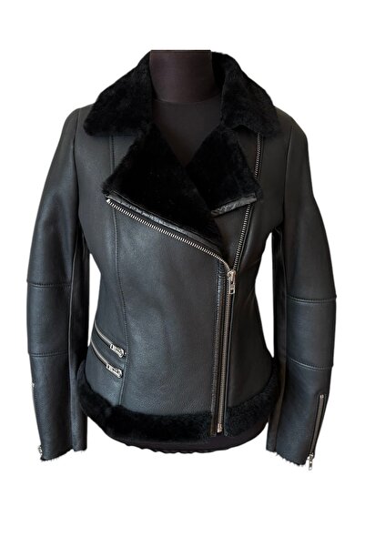 asus deri EMORI - سترة سوداء من فرو الأغنام الأصلي