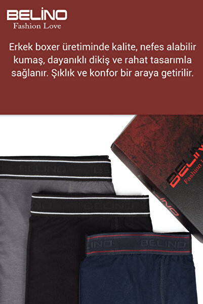 BELİNOPLUS For men bamboo likralı ultra soft erkek boxer short 3 lü kutu