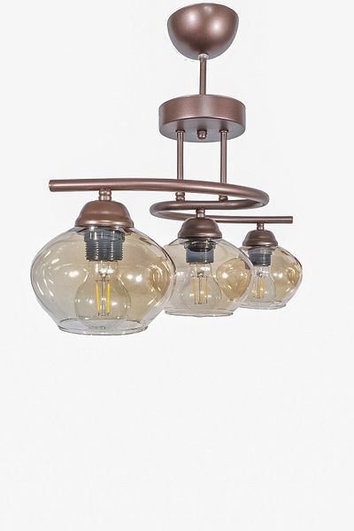 Fer Avize Fuji Modern Decorative Brown Honey Glass Living Room - Kitchen - Bedroom 3-Piece Chandelier