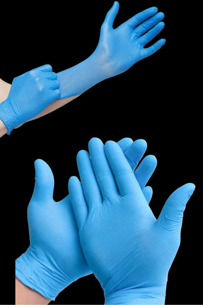 Özkan Ambalaj Temizlik 100 قطعة قفازات نيتريل زرقاء كبيرة الحجم - قفازات بلاس...