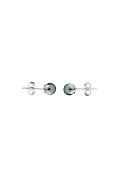 mefshop 925 Ayar Siyah İnci Küçük Top Gümüş Küpe 6 mm