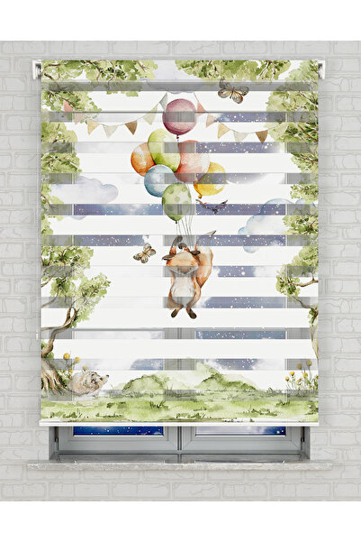 Bright Cover Orman Balonlar ve Tilki Baskılı Zebra Perde - Gece Gündüz - Bebe...