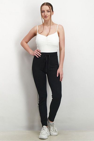Aqua Women Stretch Knitted Drawstring Pants, Black And White