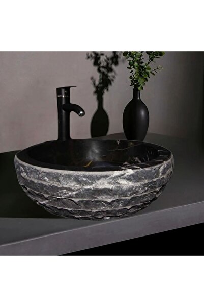 entrend11 Lal Toros Siyah Mermer Dışı Yatay Patlatma Çanak Lavabo-256