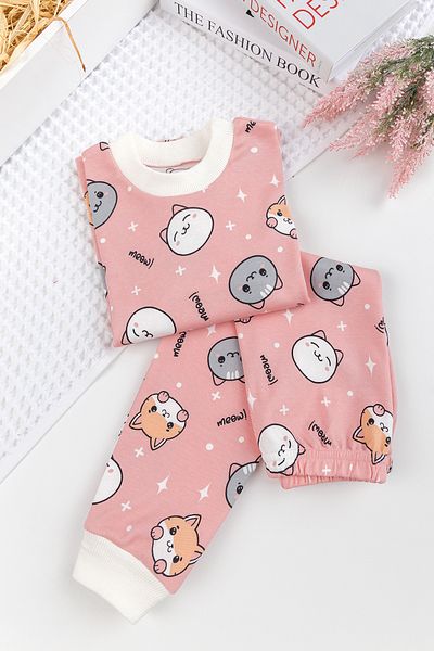 Babymod Figured 100% Cotton Baby Girl Child Pajamas Set