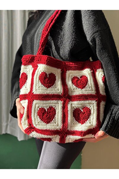 EHF LifeStyle EL ÖRGÜSÜ MOTİF ÇANTA/ KALPLİ ÇANTA/ ÖRGÜ ÇANTA/ BOHEM ÇANTA