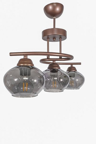 Fer Avize Fuji Modern Decorative Brown Smoked Glass Living Room - Kitchen - Bedroom 3-Piece Chandelier