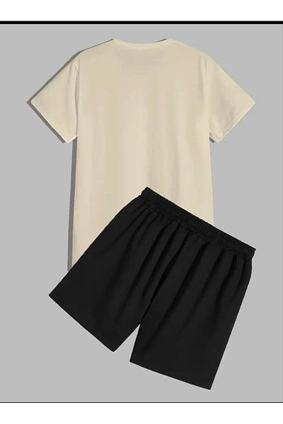 Medinenur Zipper Teddy Bear Pattern Printed T-Shirt Short Wide Leg Comfortable Fit Black Bottom Black Top Short Set
