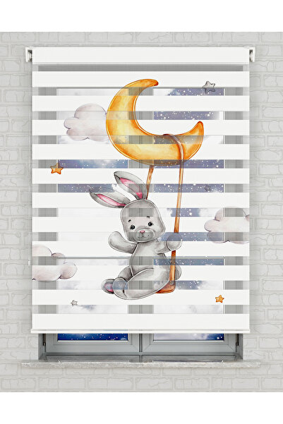 Bright Cover Ay Bulutlar ve Sevimli Tavşan Baskılı Zebra Perde - Gece Gündüz ...