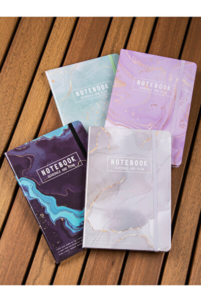 MUKKO HOME Marble Patterned Thick Cover Striped Elastic Notebook - 80 Sheets