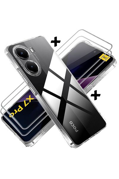 m.tk moveteck حافظة Poco X7 Pro مع حماية للكاميرا من السيليكون الشفاف الناعم + واقي شاشة زجاجي 9H 2 في 1