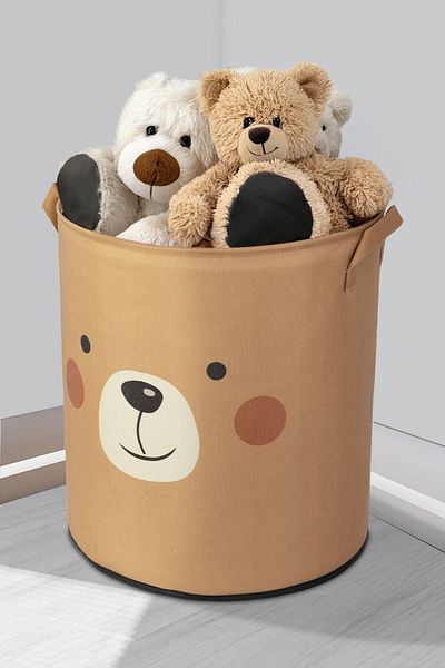 PRENDİ HOME Органайзер за бебешка и детска стая Bear Design Netless - кутия за съхранение 37x40, кошница за мръсни играчки