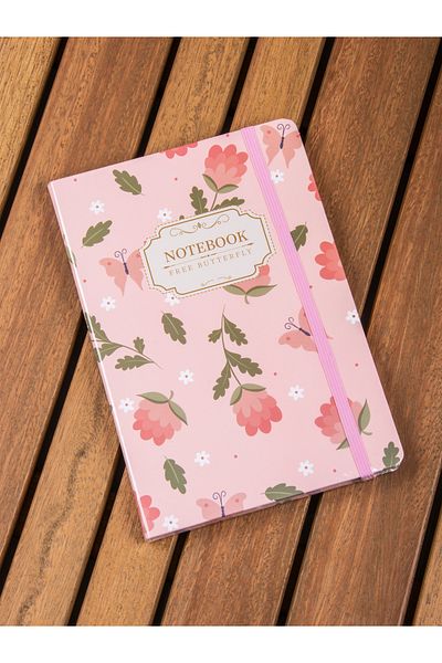 MUKKO HOME Caiet elastic cu dungi cu copertă groasă cu model floral – 80 de coli