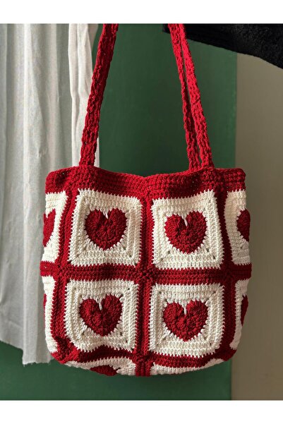 EHF LifeStyle EL ÖRGÜSÜ MOTİF ÇANTA/ KALPLİ ÇANTA/ ÖRGÜ ÇANTA/ BOHEM ÇANTA