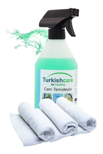 Turkishcare Cam Temizleyici Sprey ve 3’lü Ithal Mikrofiber Bez Temizlik Paketi