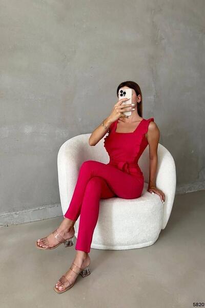 Deafox Volánkový overal s límcem z krepové látky z dovozu fuchsie