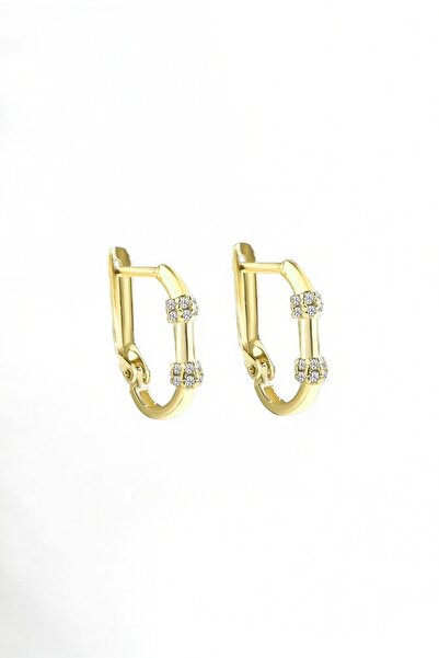 jelux silver Gümüş 925 Ayar Zirkon Taşlı 19 Mm Gold J Küpe