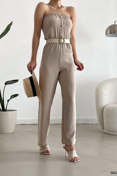 Deafox Mink Aerobin Fabric Strapless Jumpsuit Including Belt