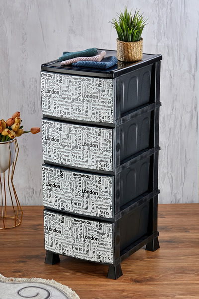 Homie 4 Katlı Çekmeceli Baskılı Desenli Kapaklı Plastik Komidin - Sebzelik - ...