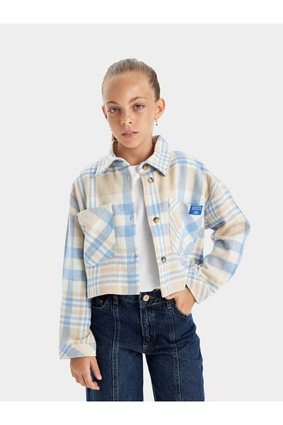 DeFacto Checkered Button-Up Long-Sleeve Crop Shirt with Pockets