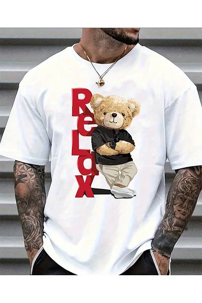 Sezon tekstil In Eucational Price Trend Bear Printed Short Sleeve T-Shirt for Men Two Threads with Roomy Clothing