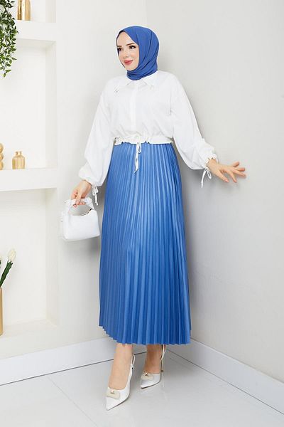 1434 Polo State Fusta plisată cu talie elastică colorată Saks