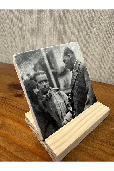 woodhomeworks Decor de masă cu piatră imprimată Ataturk 10x10cm - Pictură - Decor