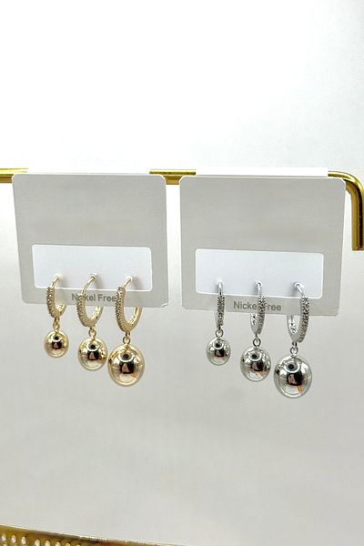 DEMOKAN Women's Earrings Imported Special Series 3-Piece Zircon Stone Hoop Hanging Heel Model Tarnish-Free Earrings