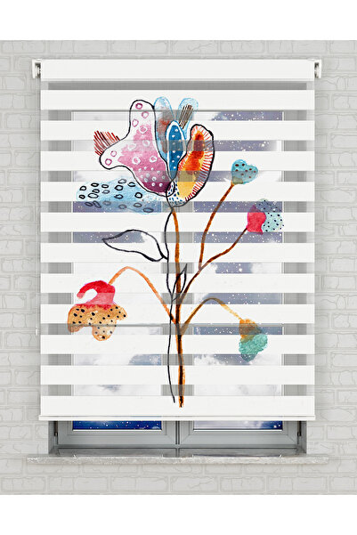 AD Home Κουρτίνα Ζέβρα με στάμπα ακουαρέλας λουλουδιών - Ημέρα και Νύχτα - Κο...