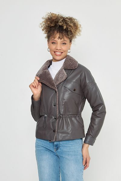By Marki Marki Brown Genuine Leather Puffer Coat - Fur Collar, Snap Closure, Limited Edition - 111422