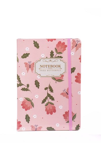 MUKKO HOME Caiet elastic cu dungi cu copertă groasă cu model floral – 80 de coli